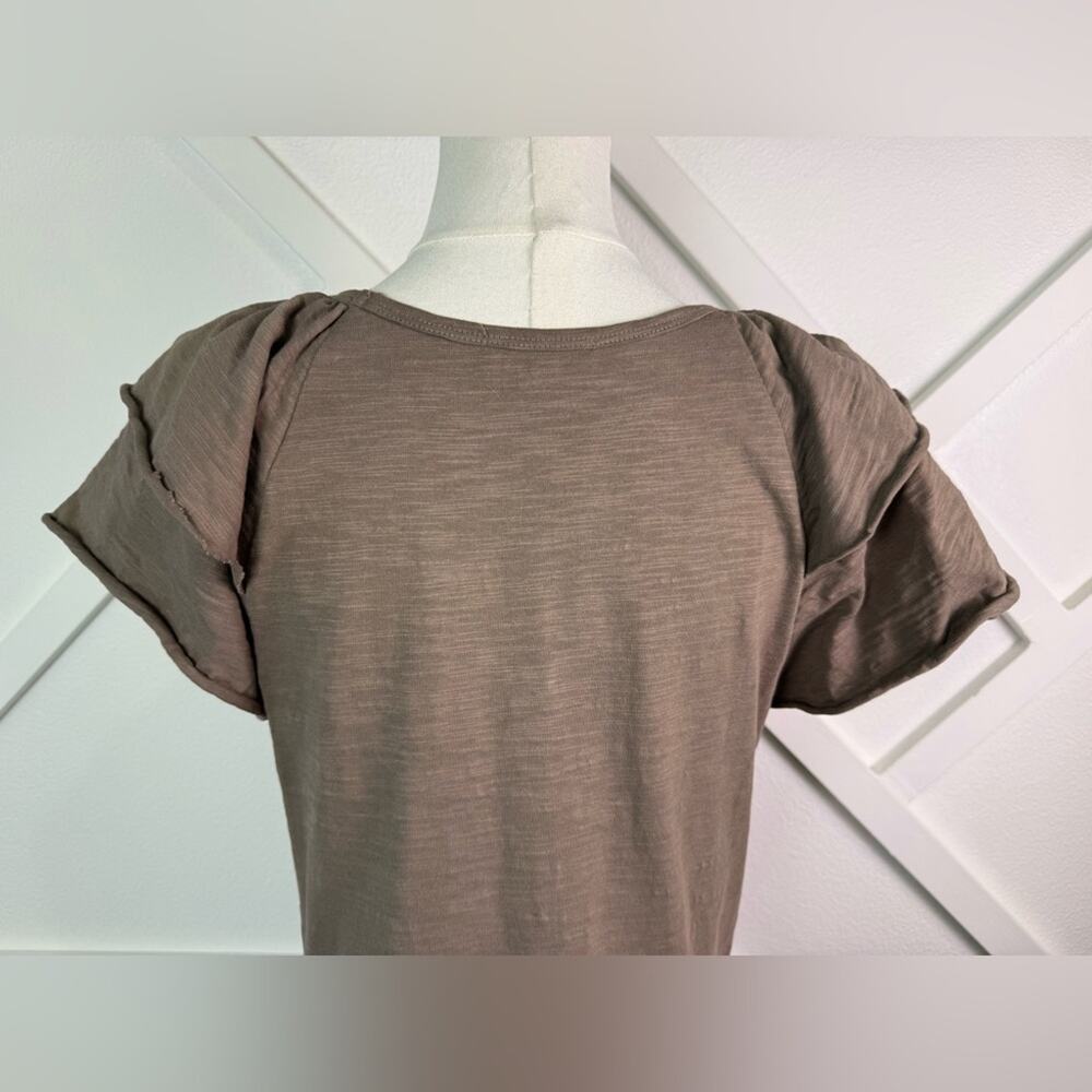 S’Edge Ruffle V-Neck Cotton Midi Dress Brown Taupe Soft Knit Tiered Hem Size M - Picture 7 of 11